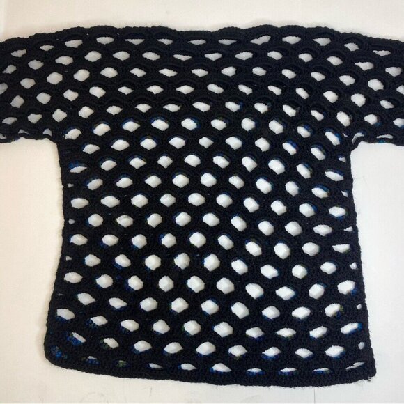 Handmade Women's New‎ Black Blue Short Sleeve Open Knit Tunic Sweater L/C44 - Picture 8 of 8